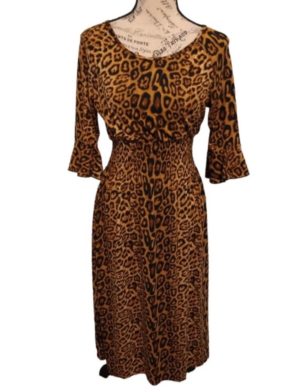 Sign here leopard print flared sleeve Dress Sm Boho Feminine Cottagecore Artsy